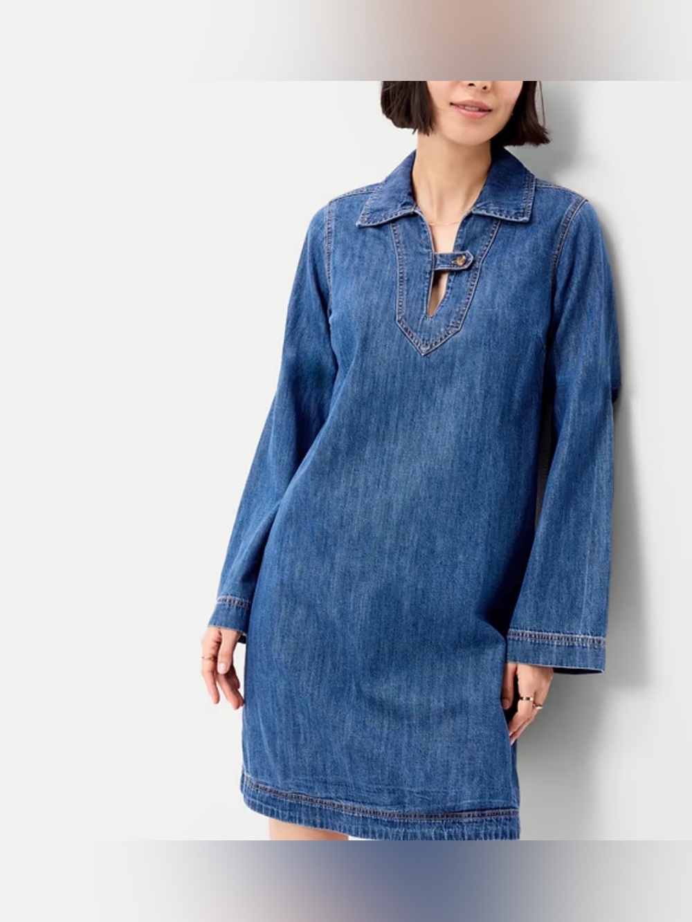 Old Navy Long-Sleeve Collared Popover Jean Long Sleeve Mini Dress Denim M Tall